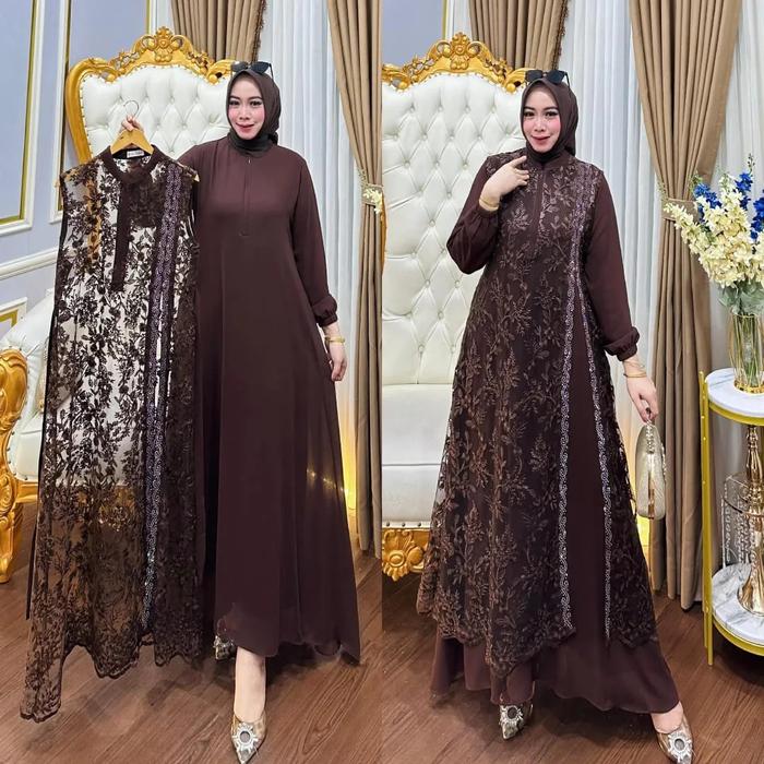 Valentina Gamis Brukat Kombinasi Mewah Elegan Favorit Kondangan Wanita Dewasa Premium Model A-line B