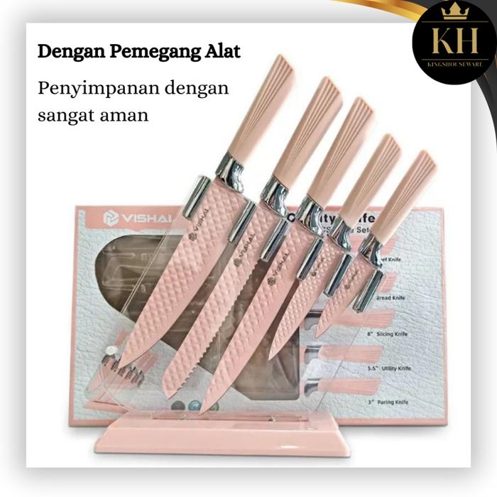 Pisau Set keramik + Tempat Flexible Pisau set Elegan Premium Diamon + Tempat Pisau Transpatan Knife