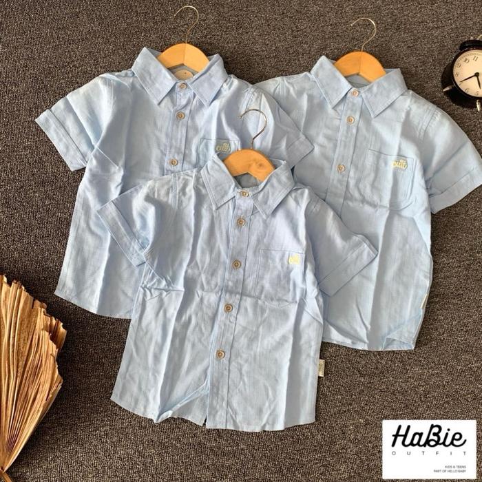 HaBie Kemeja Cuit Arest untuk Anak Laki-laki - Baju Kemeja Pendek Warna Biru Muda - Pakaian Anak Lak