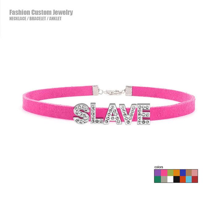 Sexy Hot Rhinestone Letters Slave Choker Necklace Women DIY Personalized Collar Chocker Cosplay Jewe
