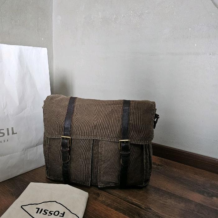 Tas pria Fossil estate canvas brown messenger bag Kanvas