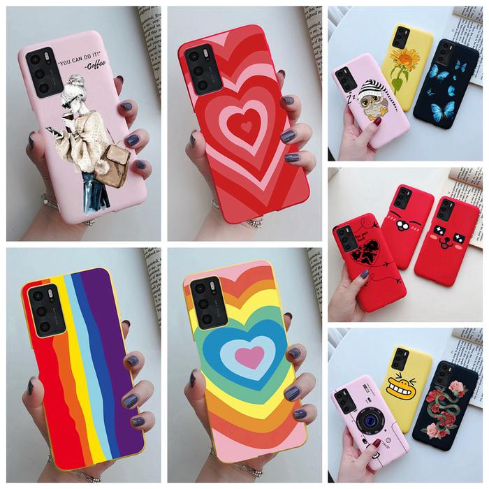 For Oppo A54s Case Soft Cover Silicone TPU Cute Love Heart Rainbow