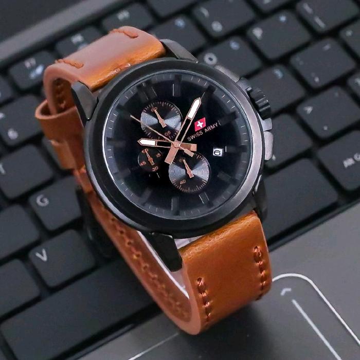 JAM TANGAN PRIA TERBARU SWISS ARMY ANALOG  ORIGINAL WATCH BROWN