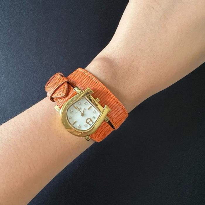Aigner Orange Leather Double Tour Watch
