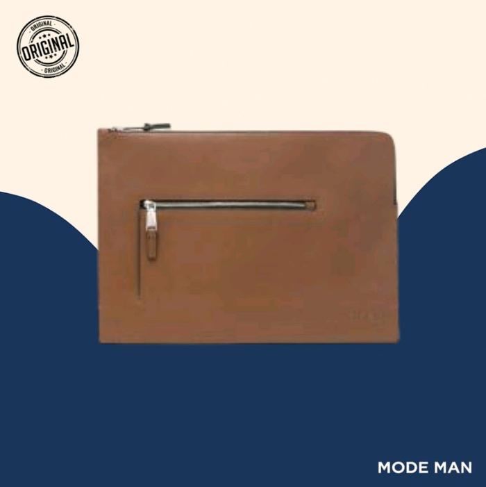 Calvin Klein Men’s Box Calf L-zip Pouch Brown – Pouch Kulit Pria Elegan, Dompet Pria Kulit Asli, Tas