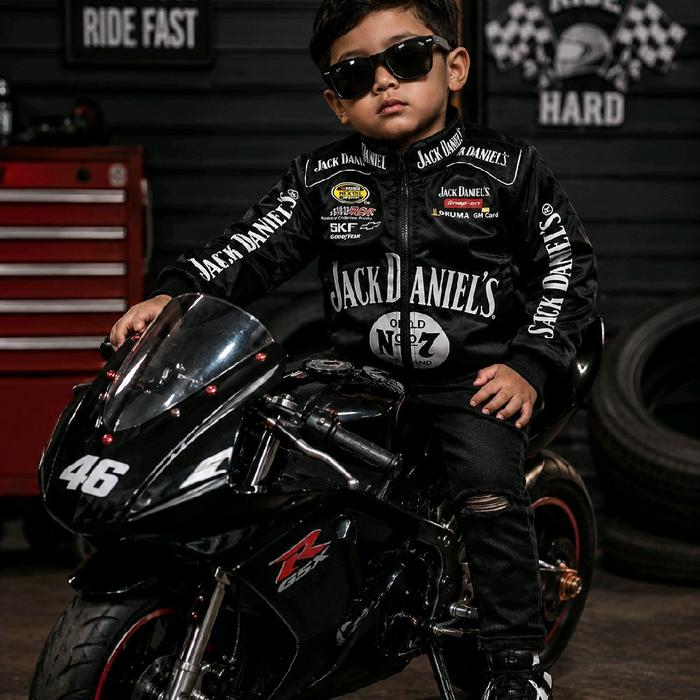 Jack Daniel's Jaket Anak Motif Motor Noz 46 dengan Logo Jack Daniel's dan SKF