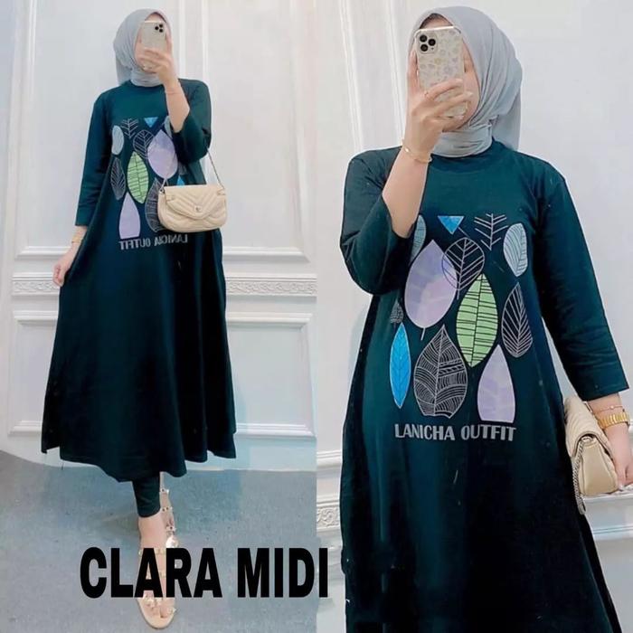 GAMIS TERBARU CLARA MIDI DRESS KF MIDI DRESS MUSLIM BAHAN KAOS KATUN COMBED 24s APLIKASI SABLON UKUR