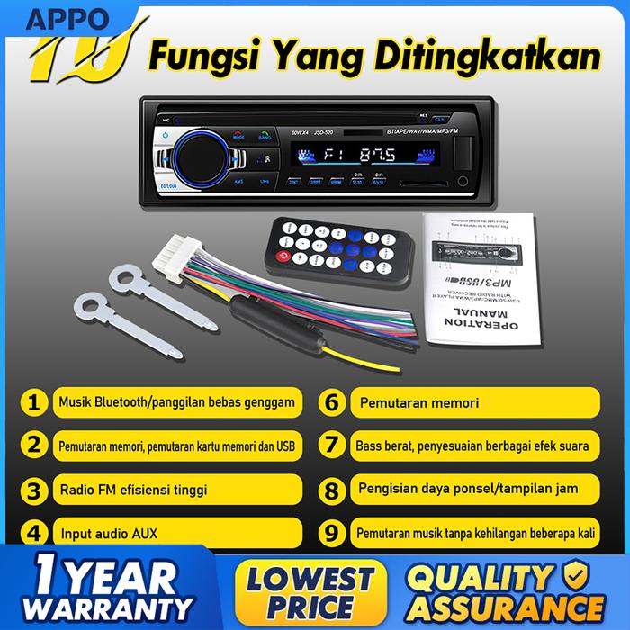 Mukava Tape Audio Mobil Bluetooth Version Multifungsi Bluetooth USB MP3 FM Radio JSD- 520 Bisa COD T