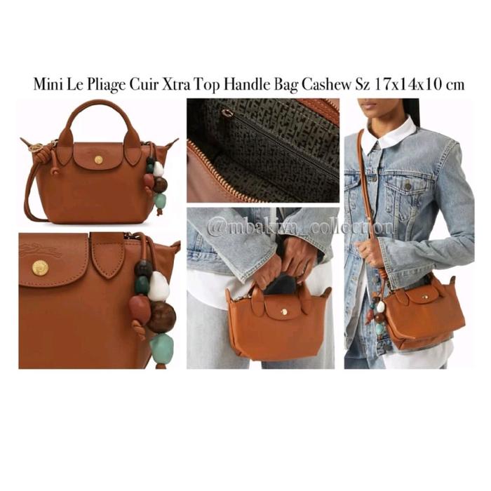 Mini Le Pliage Cuir Xtra Top Handle Bag Cashew