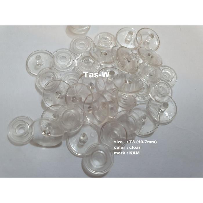 Plastik snap button/kancing jepret plastik KAM bening ukuran T3 (10,7mm)
