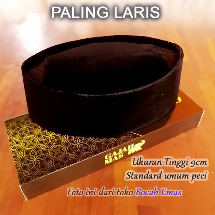 Kopiah Dewasa Gajah Mas Hitam Songkok Polos Peci Nyaman Muslim Haji Motif Kain Beludru Berkualitas T