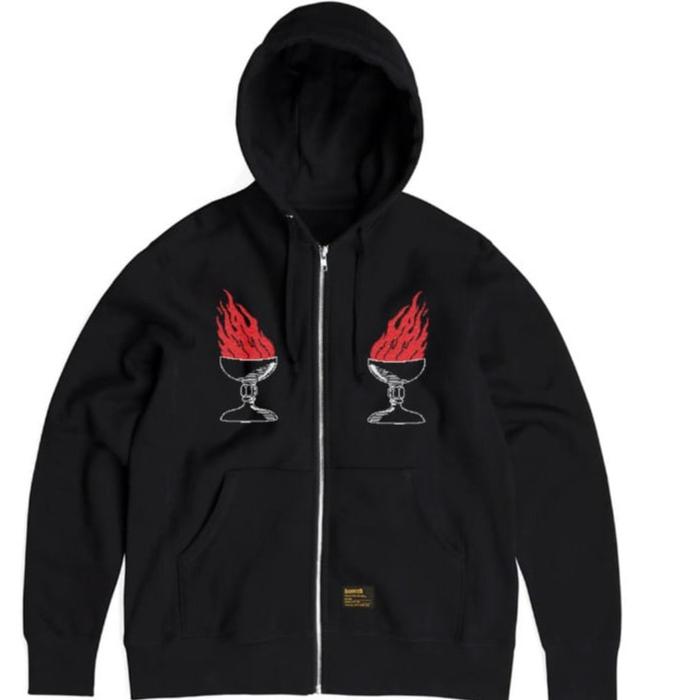 Ziphood Husted Youth "Graile Black" Jaket Hoodie Hitam Bahan Cotton Fleece 280gsm Nyaman Untuk Pengg