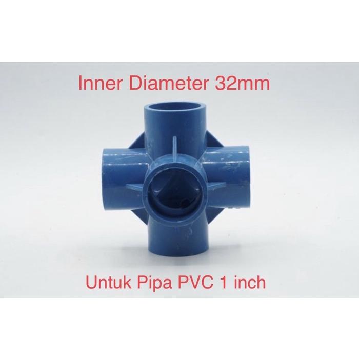 Blue Fitting 5 Way Arah T Tee Elbow Inner Diameter 32mm for Pipa PVC 1 Inch Hidroponik Konektor Join