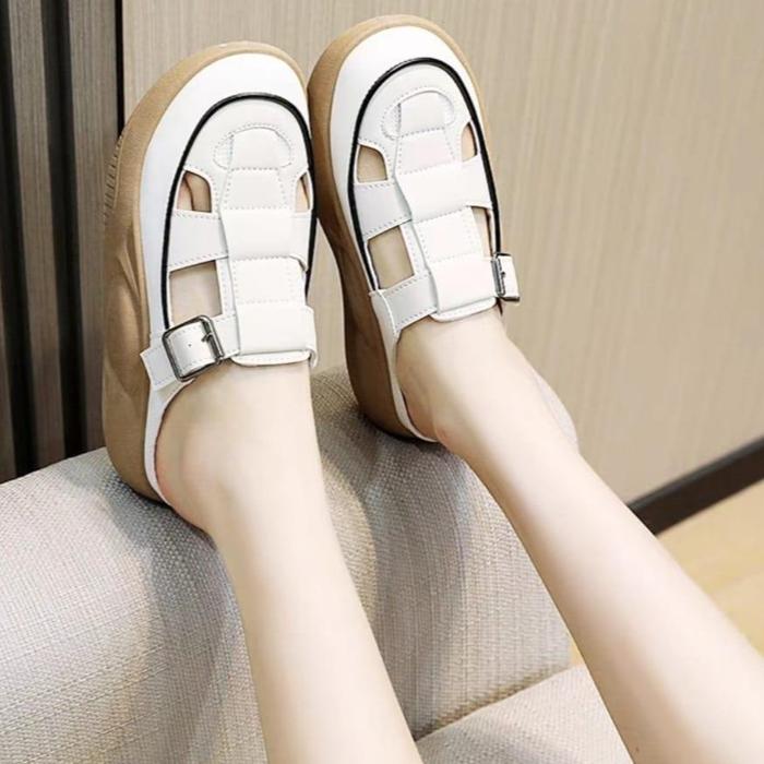 SF - Sepatu Selop Wanita Summer Series Design Anyam Simpel Variasi Buckle Bahan Sintetis Loafers But