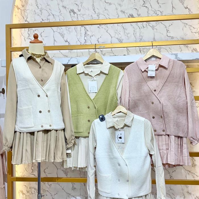 KEMEJA TUNIK + VEST RAJUT IMPORT