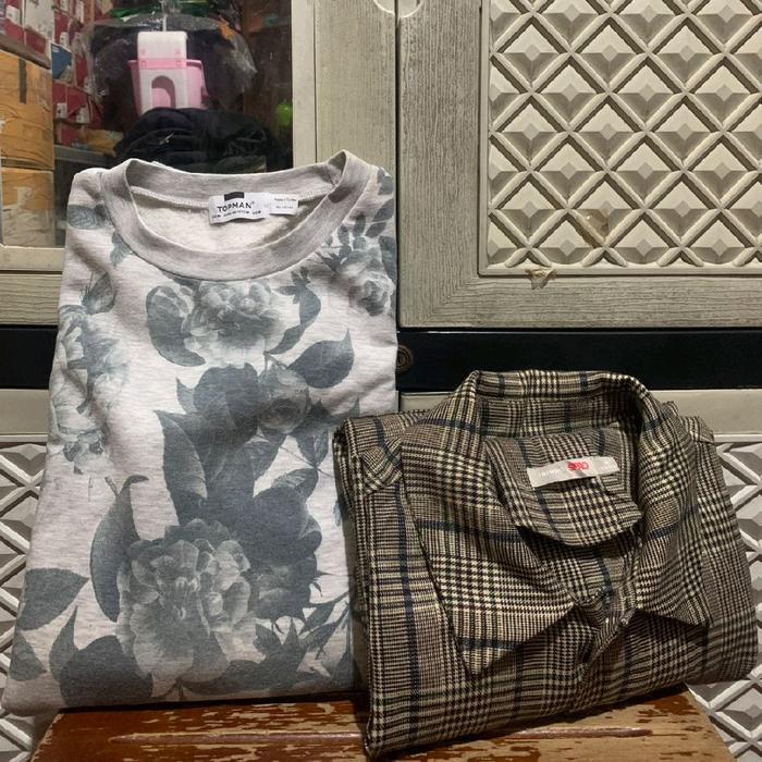 ORIGINAL OVERSHIRT COTTON TOPMAN SWEATSHIRT FLORAL SPAO TANGAN PANJANG TARTAN HOUNDSTOOTH