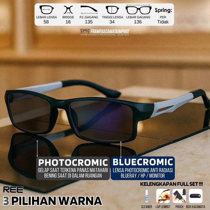 Kacamata Photocromic Bluecromic -0.25 s/d -6.00 Silinder 2 Kacamata Sporty Pria