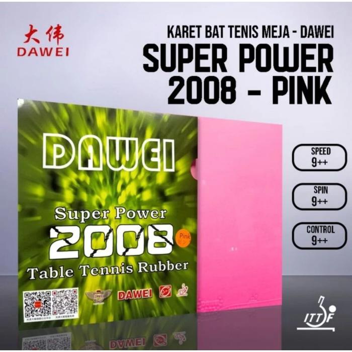 Karet Bet Pingpong Tenis Meja DAWEI 2008 Super Power Green Blue Pink Original