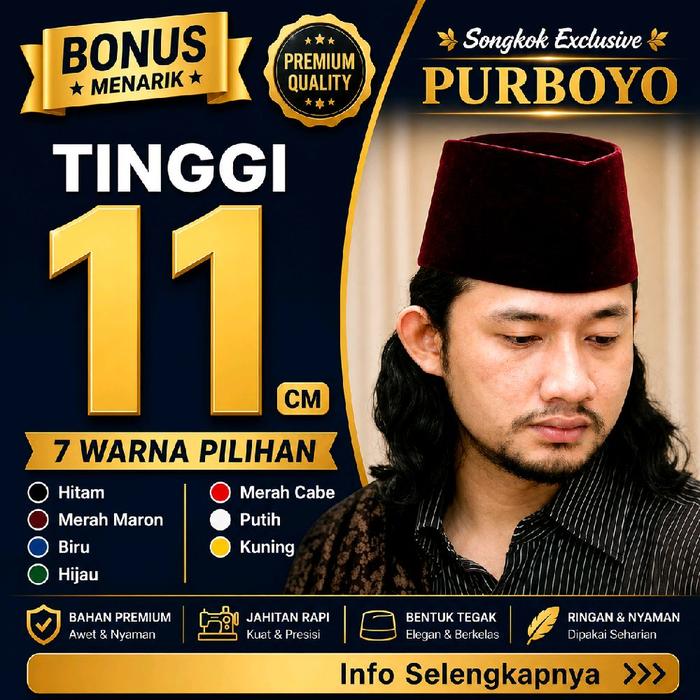 Peci Tinggi 11 cm - Beludru Halus dan Tebal Berkualitas Premium Model AC -  Kopiah Polos Muslim Pria