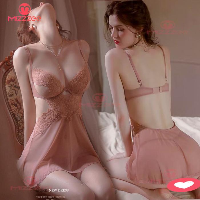 Mizzzee - Lingerie Jumbo bikini lingery Dress Seksi Transparan Jaring Pendek Ultra tipis Allure Ice 