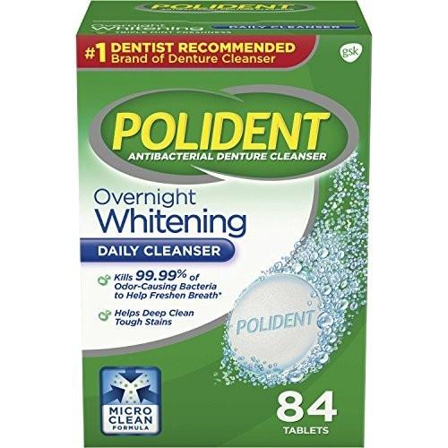4 Tablet Polident Overnight Whitening Pembersih Gigi Palsu