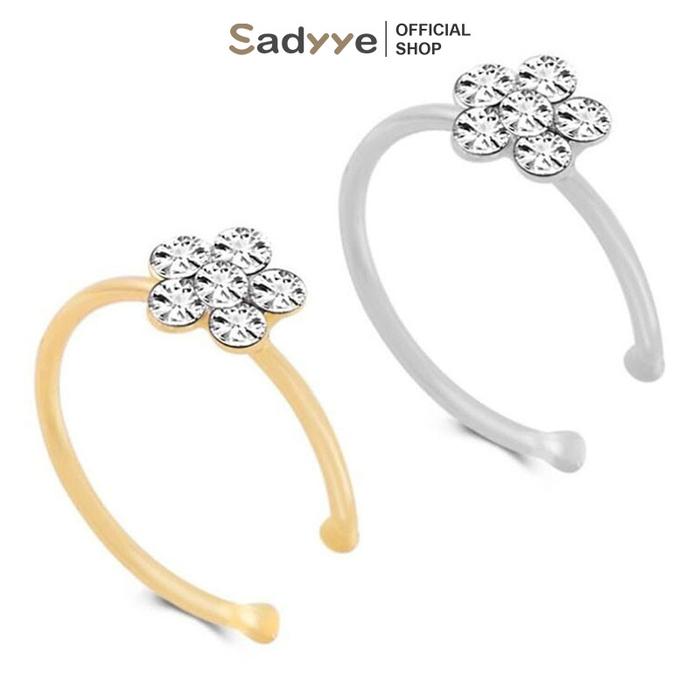 Sadyye Cincin Hidung Palsu Tipe C Bunga Plum Cincin Hidung Tindik Baja Tahan Karat Aksesori Mode