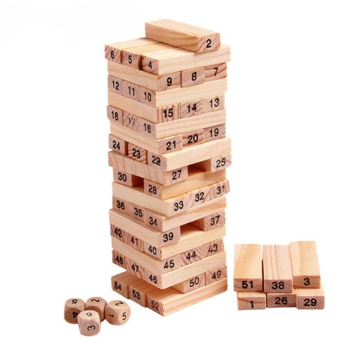 54PCS/Set Wooden Tower Building Blocks Toy Rainbow Domino Stacker Board Game Folds High Montessori E