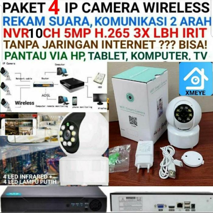Paket Cctv 4 Pcs Ip Camera Wireless Full Hd 1080P Dvr Nvr Xmeye 10Ch 4K 5Mp