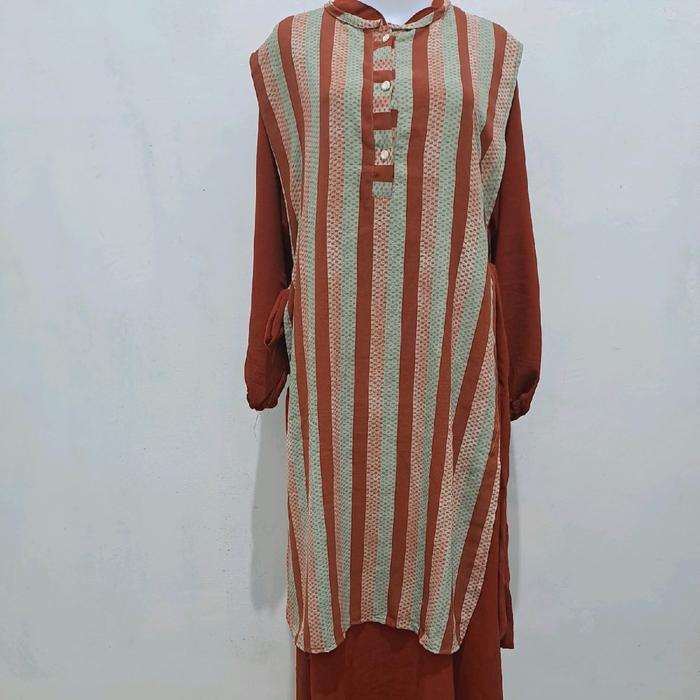 Gamis set auter motif garis