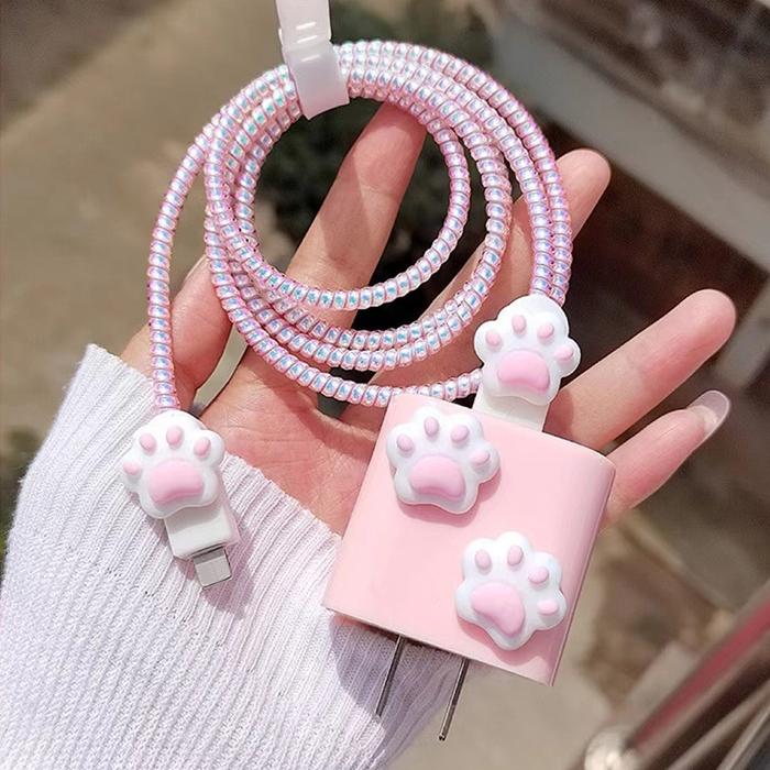 Set 5in1 Pelindung Kabel Charger iphone Lucu Cakar Kucing Cable Protector Case Charger iphone Kupu-k