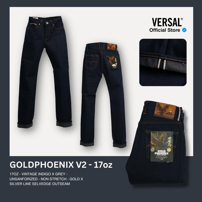 Versal The Finest - GOLD PHOENIX V2 17oz Vintage Indigo x Grey with Gold x Silver Line Selvedge Deni