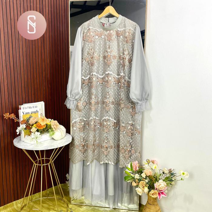 Myshawl Valery Dress Gamis Brukat Jumbo Syakila Motif Kasual Kondangan Wisuda Kekinian Big Size Moti