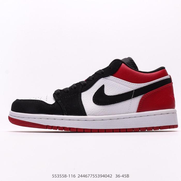 Air Jordan 1 Low Black Toe Sepatu Sneaker Pria Warna Hitam Putih Merah Model 553558-116 244677553940