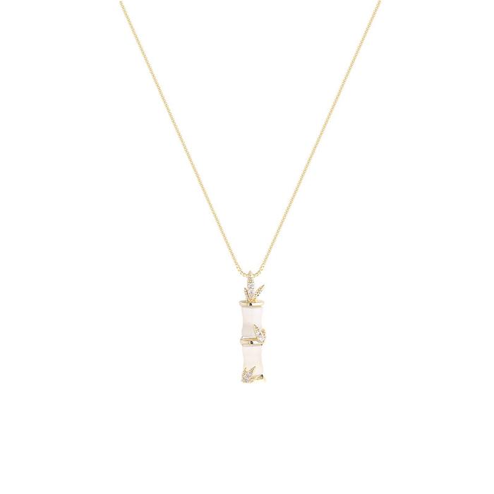June Perhiasan- Kalung Bambu Giok Putih Emas Kristal Gaya Oriental Elegan COD