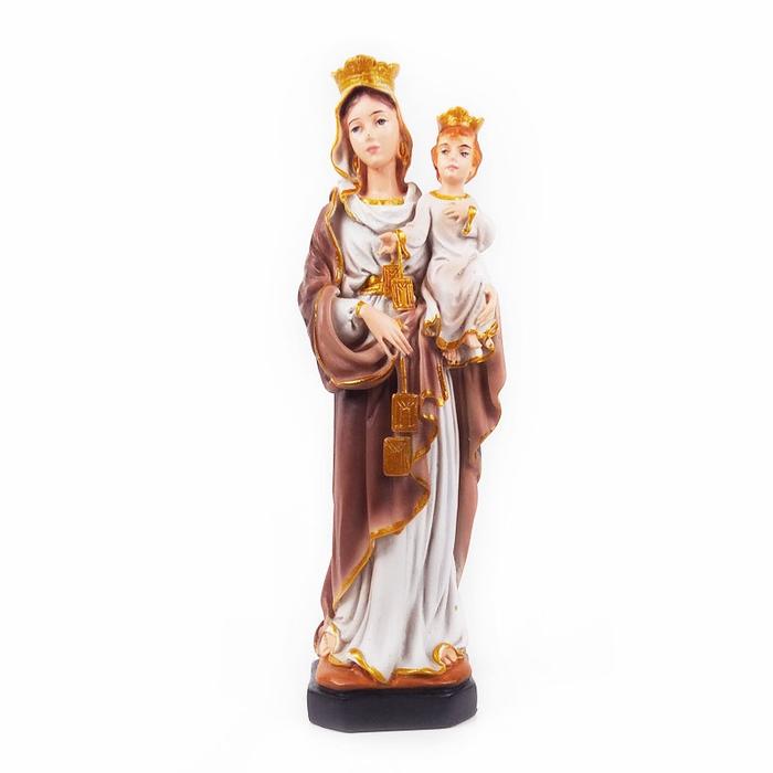 Patung Bunda Maria Karmel dan Kanak Yesus Membawa Skapulir 22 cm Arca Rohani Fiberglass