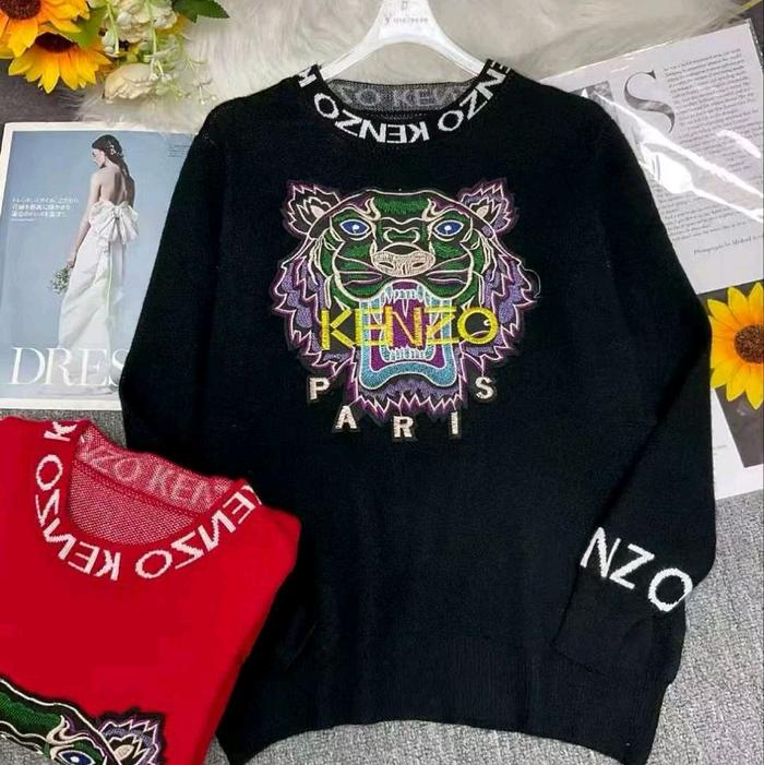 Kenzo Paris Sweater Hitam dan merah dengan Logo Harimau Berwarna Hijau dan Biru untuk Tampilan Trend