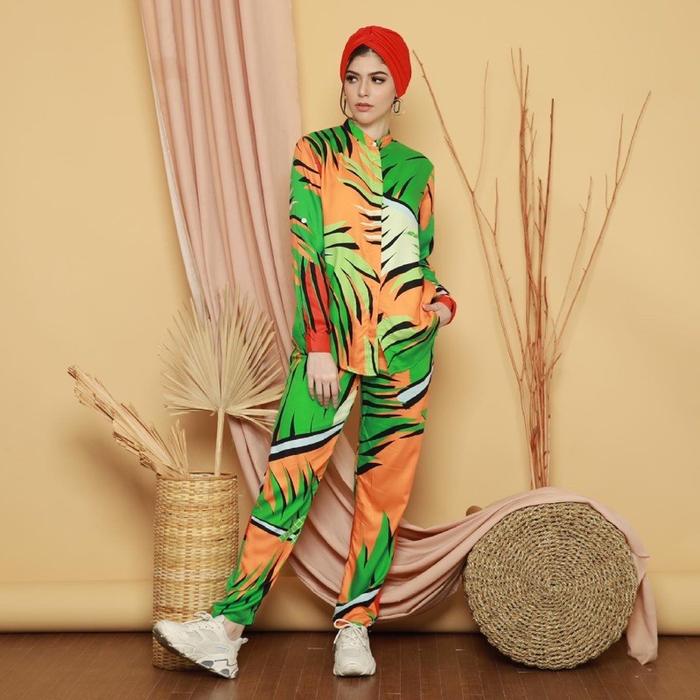 Ready.. Loula Fatma Hawaian Summer Set Setelan Wanita Oneset Baju Pantai Muslim hijab bukan daster