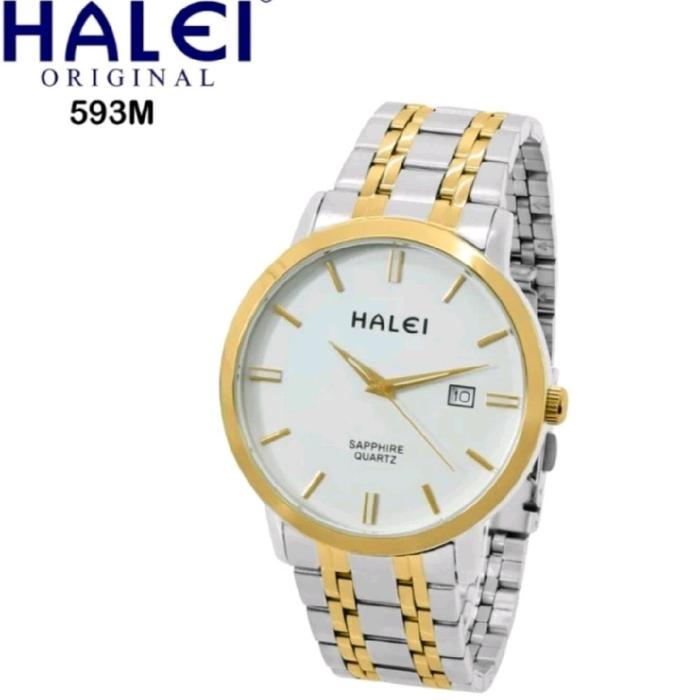 Halei 593 silver gold jam tangan pria original
