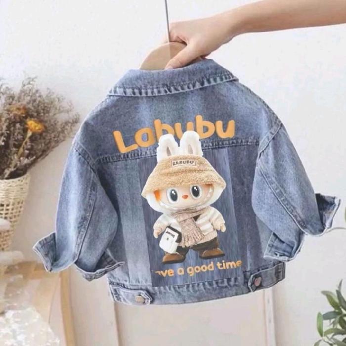 Jaket Anak Gambar Boneka Beruang Coklat dan Kelinci Viral Warna Biru Hitam dengan Desain bubu dan Ka