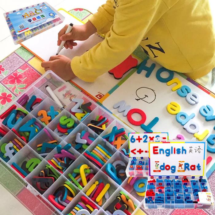 256Pcs Stiker Hias Magnetik Pembelajaran Awal / Alfabet Magnet / Stiker Permainan Ejaan Pengenalan A