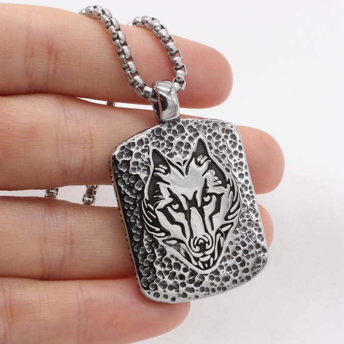 Kalung Liontin Fasion Motif Ukiran Raja Serigala / Wolf Carving Necklace Gaya Retro Unisex