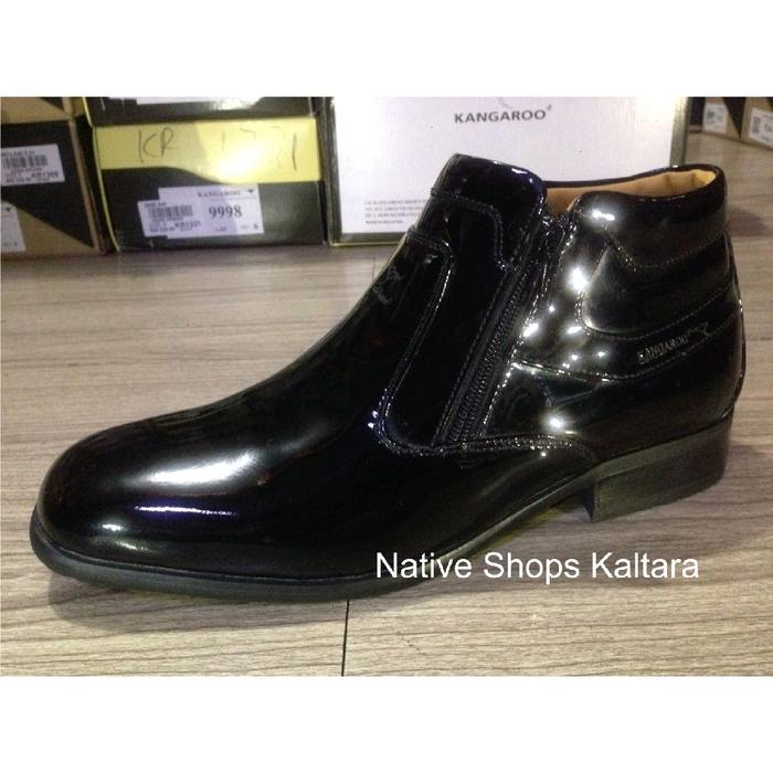 Sepatu Kangaroo 8810 Black Glossy Original Leather, BUKAN Semi Leather/Kulit Sintetis