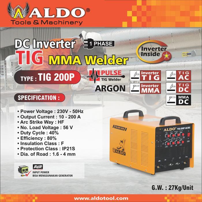 TRAVO LAS INVERTER TIG TYPE : TIG 200P AC/DC/PULSE MERK ALDO