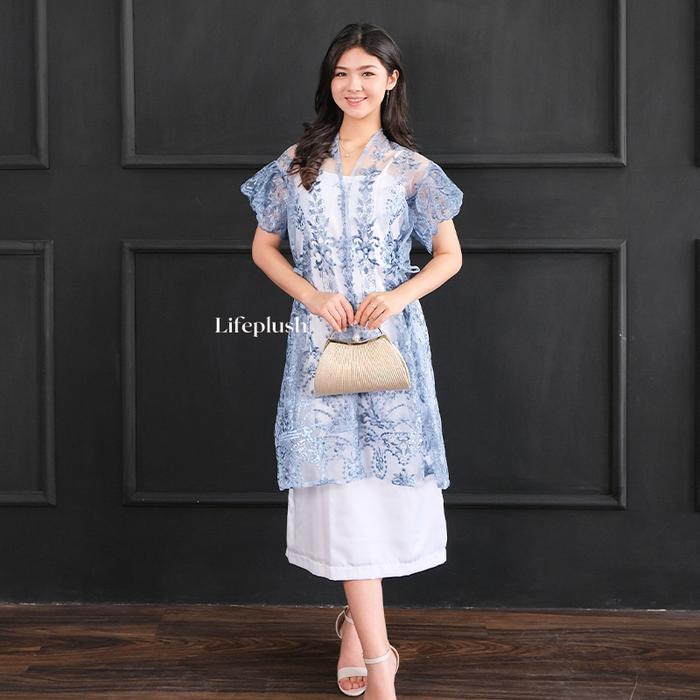 Dress Kebaya Modern Wanita Pesta Kondangan Brukat Organza Tile Tulle Bordir Premium Mewah- LIFEPLUSH