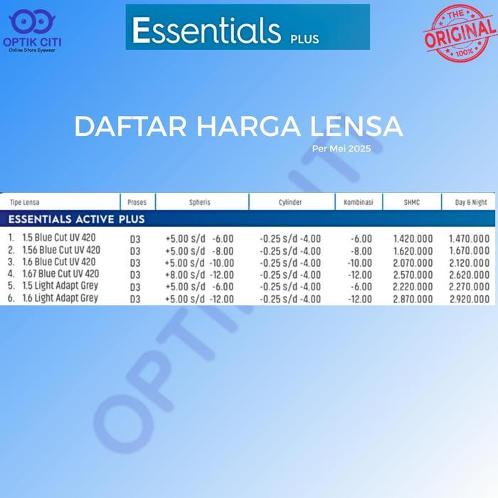 Lensa Progresif Essilor Essentials Active Night Drive Original