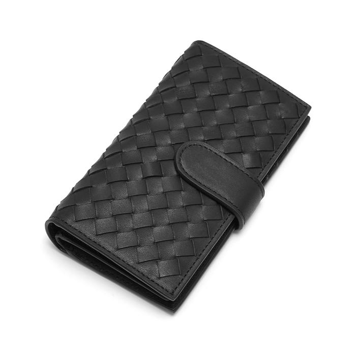 FOLX Small Intrecciato Snap Button Long Wallet