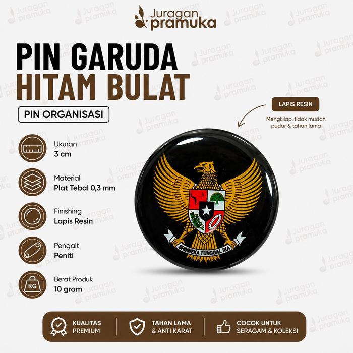 Pin Garuda Indonesia Hitam Bulat 3CM | Pin Garuda Pancasila [033] Premium Berkualitas Tinggi untuk S