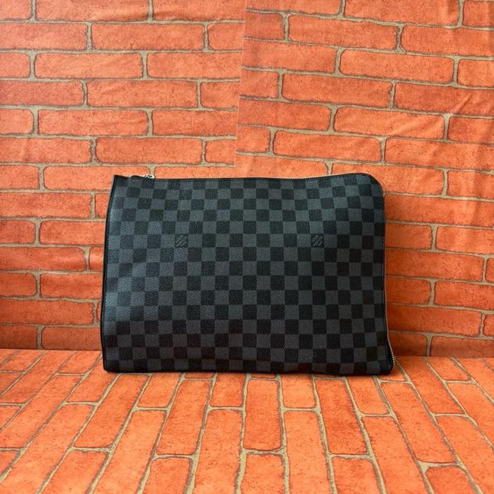 TAS HANDBAG PRIA WANITA ELVI PARIS SECOND BRANDED KOTAK DAMIER / TAS CLUTCH PRIA WANITA KULIT ASLI E