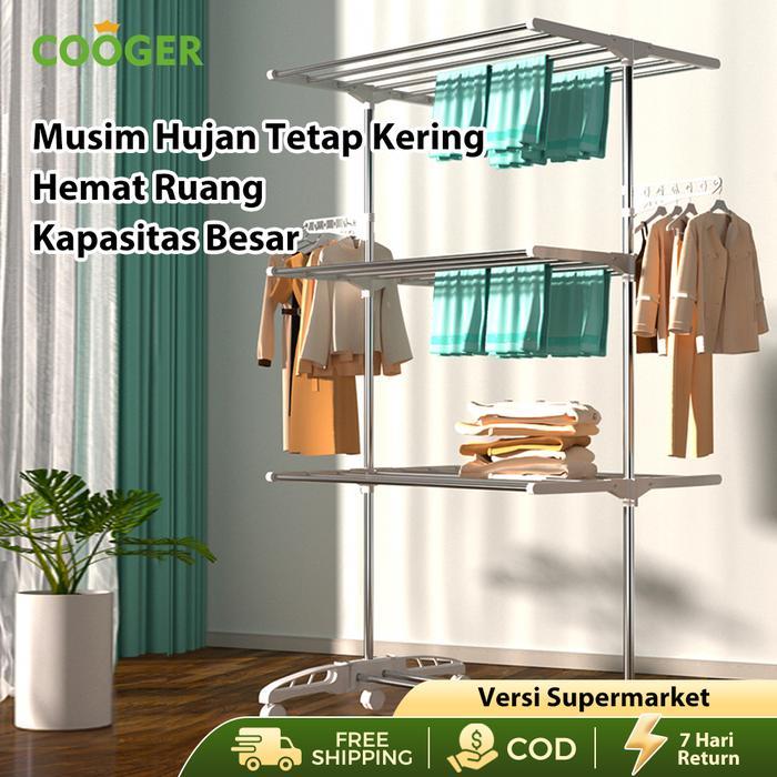 [COD] COOGER Rak Jemuran Aluminium untuk Handuk Baju 4 Susun Besi Pakaian Pipa Jemuran Besi Pakaian 