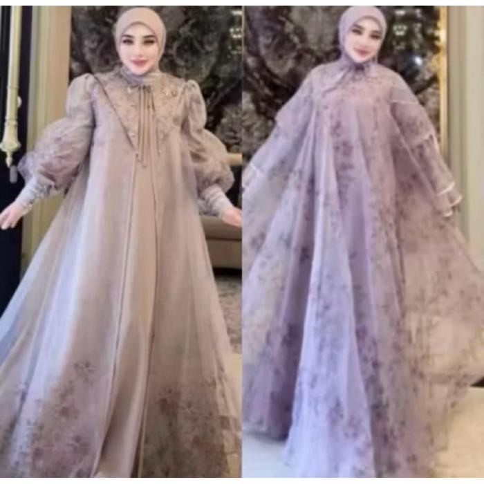READY Shellasaukia SALE AKHIR TAHUN Gamis SARIMBIT SET HIJAB Organza Viral SS TERBARU Premium Banget